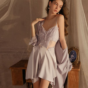 Nueva Ropa de Dormir para Mujer, Conjunto de Satén de Lujo para el Hogar, Camisón de Encaje y Bata, Pijama Sexy de Satén - Product Image 5