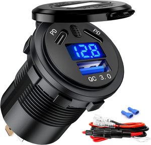 3 Ports Car Charger <strong>Socket</strong> Dual 45W PD Type C &amp; 18W QC 3.0 <strong>with</strong> Voltmeter and Button Switch, <strong>USB</strong> Charger <strong>Socket</strong> for 12V/24V Car - Product Image 1