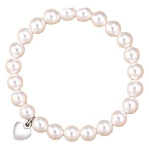 Braccialetto con Perle Finte e Corda Elastica Intrecciata, Regalo per la Festa della Mamma, Perla Bianca 8mm con Ciondolo a Cuore - Product Image 1