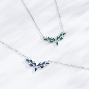 Collier pendentif feuille en zircon bleu profond Staghorn, version cuivre personnalisable, argent sterling S925, cadeau pour femme - Product Image 4