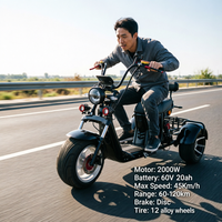 Scooter électrique à 3 roues CityCoco HT9 2000W 60V 20ah pour adultes, technologie NFC, autonomie de 60-80 km, vitesse de 30-50 km/h, pneus larges