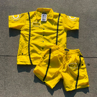 Ensemble chemise coupe-vent sportive avec logo personnalisé pour hommes, veste polo en nylon respirant et short, ensemble survêtement deux pièces en patchwork