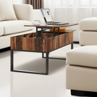 Table basse surélevée avec rangement, table centrale moderne en bois avec 2 compartiments cachés pour le salon, brun rétro