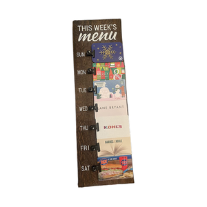 Tabla de menú de cocina, planificador de comida <span class=keywords><strong>semanal</strong></span> magnético rústico con Clips, letreros de granja, nevera, carpeta de menú de pared de madera - Product Image 4