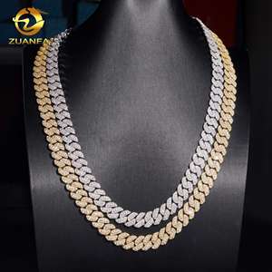 Promotion Chaîne cubaine 10 mm à 3 rangs en laiton, style Hip Hop, entièrement sertie de moissanite, collier Miami <span class=keywords><strong>Cuban</strong></span> pour rappeur - Product Image 3
