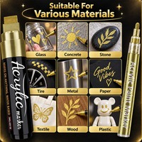 En stock, vente en gros de stylos marqueurs acryliques dorés, lot de 4, séchage rapide, marqueurs acryliques multi-surfaces pour le bois, la pierre, le verre, le métal, la coloration