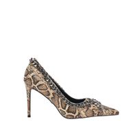 Chaussures à talons pointus de luxe pour femmes avec logo personnalisé, motif serpent et détails de chaîne