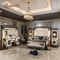 Ensemble de chambre à coucher de luxe en bois de style royal turc avec tête de lit capitonnée, design antique européen, tailles et couleurs personnalisables pour villa