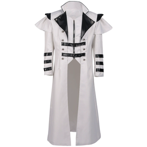 Costume d'Halloween médiéval steampunk d'assassin, <span class=keywords><strong>elfes</strong></span>, pirates, pour homme adulte, veste longue fendue vintage noire, armure gothique, manteaux en cuir - Product Image 5