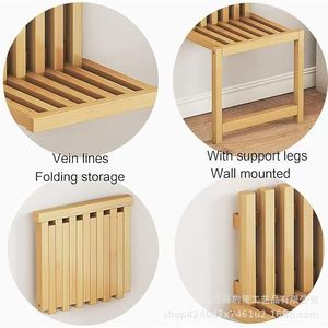 Solid Wood Folding Bench Wall Mounted Foldable Shoe Changing <b>Stool</b> Home Entryway <b>Storage</b> - Product Image 1