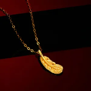 Fashion Style 24k Gold Three-Dimensional Necklace Pendant For Women Feather Style Real Gold Beautiful Necklace Pendant