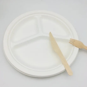 <span class=keywords><strong>Assiette</strong></span> <span class=keywords><strong>jetable</strong></span> biodégradable en bagasse de canne à sucre PT PACK 3 compartiments 9 pouces - Product Image 5