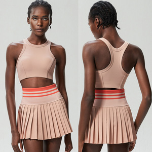 Logo personnalisé Ensemble de tennis et d'entraînement en plein air pour femmes pour l'été Vêtements de sport de fitness Haut sans manches avec jupe Ensemble de yoga et jupe de tennis 2 pièces - Product Image 5