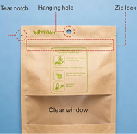 Sachet Doypack en papier kraft brun compostable et écologique avec doublure PLA, fermeture éclair et trou de suspension