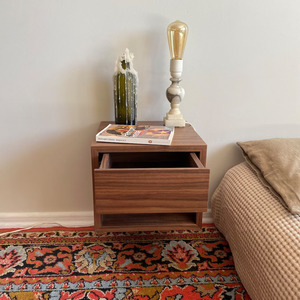 High Quality Modern Home Bedroom Wall Mounted Floating Brown Nightstand <b>Side</b> <b>Table</b> Bedside Wood <b>Storage</b> Drawer Shelf Night Stand - Product Image 2