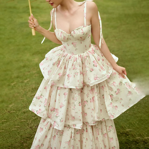 Abito lungo floreale da donna con spalline sottili e gonna a strati, ideale <span class=keywords><strong>per</strong></span> serate di gala e invitati a matrimoni - Product Image 4