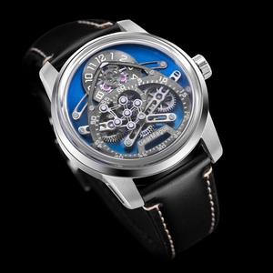 Montre mécanique automatique avec mouvement SW200, cadran squelette, aiguilles télescopiques, montre-bracelet extravagante et unique, fabricants OEM, sur mesure - Product Image 1