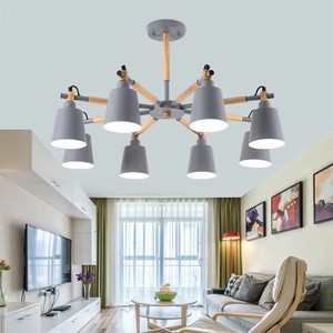 Lustre moderne nordique E27 en bois Macarone à 3, 6 ou 8 têtes, suspension de plafond - Product Image 3