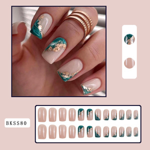 <span class=keywords><strong>Uñas</strong></span> Postizas Reutilizables de Presión Suave, Estilo Ins con Lámina Verde Dorada, Cortas, Pre-Diseñadas, al por Mayor - Product Image 2