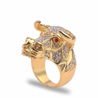 Bague Statement Hip-hop Classique Tête de Taureau en Acier Inoxydable 18 carats avec Cristaux, Bagues de Mariage ou Bagues Unisexe, Style Cadeau, Vente en Gros