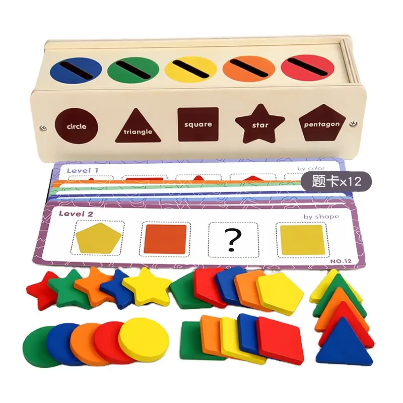 Montessori Wooden Sorting Toys for Toddlers with Matching Box, Shape Sorter Color Educational Learning Toy for 1 2 3 Year Old