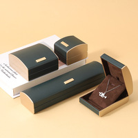 EVERWIN Gebogene Hochwertige Schmuckbox aus PU-Leder, Goldene Schmuck-, Halsketten-, Ring- und Anhängerbox, Armband-Verpackungsbox in Braun und Grün