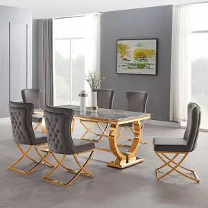 Odern-mesa de comedor de acero inoxidable para el hogar, muebles de sala de estar, juego de sillas y mesas con tapa de mármol