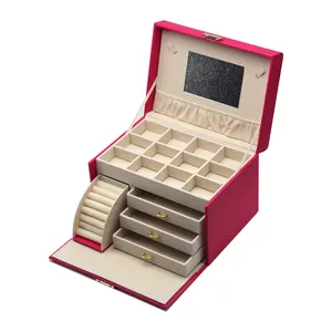 Caixa de couro de armazenamento multicamadas personalizada com caixa de joias de grande capacidade