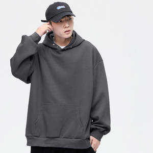 H5401 Ventas al por mayor Custom No String Button 400 GSM Sudaderas con capucha de poliéster Drop Shoulder Sudaderas con capucha de gran tamaño para hombres - Product Image 1