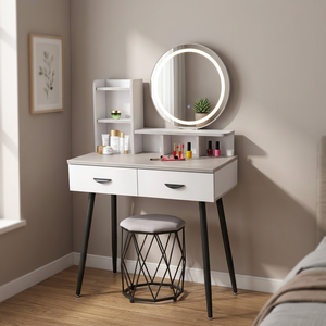 Modern Makeup Vanity Table <b>With</b> <b>Lighted</b> <b>Mirror</b> Storage Desk For Bedroom Furniture - Product Image 3