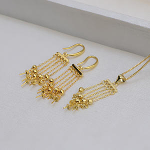 Nouvelles boucles d'oreilles tendance en argent S925 avec long pendentif à pompon, accessoires DIY pour femme, support vide multi-perles à 5 perles avec incrustation de perles - Product Image 3