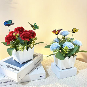 Six chrysanthèmes artificiels en bonsaï avec papillons, 19 pouces, décoration intérieure pour salon, balcon. - Product Image 2