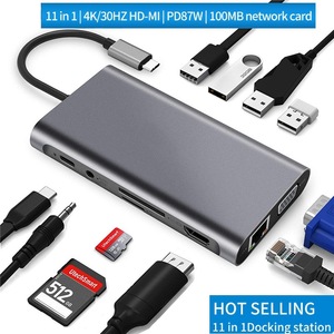 Station d'accueil <span class=keywords><strong>USB</strong></span> C 11 en 1, adaptateur <span class=keywords><strong>Hub</strong></span> <span class=keywords><strong>USB</strong></span> C, USB3.0+USB2.0*3+ Audio +HDTV +TF+SD+PD +100mbps Rj45+VGA <span class=keywords><strong>Hub</strong></span> <span class=keywords><strong>USB</strong></span> C pour <span class=keywords><strong>Macbook</strong></span> - Product Image 2