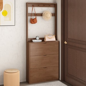 Solid Wood Rattan <b>Shoe</b> Cabinet Scandinavian Style <b>Storage</b> Unit <b>Space</b> <b>Saving</b> Entryway Organizer Modern Design Freestanding - Product Image 3
