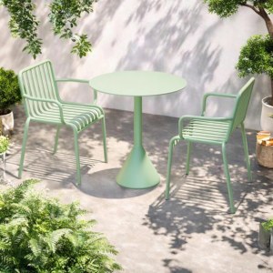 Conjunto de Mesa y Sillas Apilables de Metal Coloridas para Exteriores, para Cafeterías y Restaurantes Comerciales, Rosa, Azul Cielo, Verde Fluorescente - Product Image 6