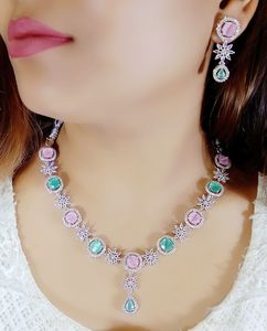 Conjunto de collar de gargantilla de piedra AD chapada en oro, el mejor conjunto de joyas de boda para compromiso de boda y Aniversario - Product Image 6