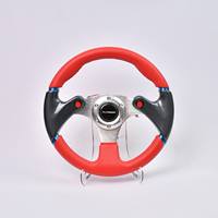 Volant de course universel 320 mm en cuir rouge brillant avec rayons en fibre de carbone pour drift automobile