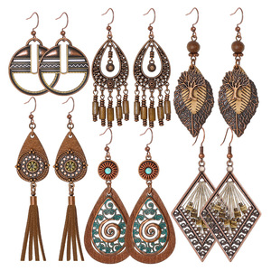 Ensemble de boucles d'oreilles pendantes bohèmes, géométriques, à pampilles, en alliage plaqué bronze antique, bijoux de fête pour femmes - Product Image 5