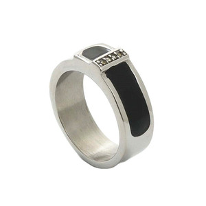 Men's <b>Titanium</b> Steel <b>Black</b> Epoxy <b>Ring</b> Geometric Design Retro Punk Style Square Band Silver Color 26006 - Product Image 1