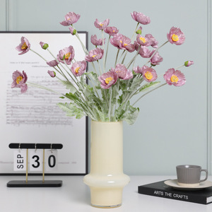 Fleur de pavot artificielle Ruilisi en tissu de soie rose clair, décoration pour la maison et les mariages, 4 têtes floquées - Product Image 2