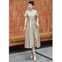 Robe élégante de style business décontracté haut de gamme européenne et américaine pour femme, cintrée à la taille, coupe trapèze, mi-longue, printemps