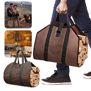 Grand sac de transport de bûches en toile Sac fourre-tout en bois de chauffage ciré robuste pour les poêles à bois d'intérieur Sac de rangement en bois pour le <span class=keywords><strong>camping</strong></span> en plein air - Product Image 4