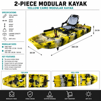 Kayak modulaire de 9,2 pieds pour une personne, kayak à pédales détachable, kayak à moteur interchangeable, kayak à pédales modulaire en HDPE, nouveauté