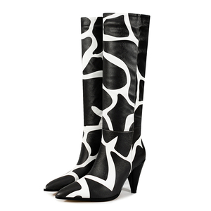 Stivali larghi da <span class=keywords><strong>donna</strong></span> con motivo <span class=keywords><strong>bianco</strong></span> con tacco alto al ginocchio da <span class=keywords><strong>donna</strong></span> scarpe con tacco alto a punta da infilare su stivaletti lunghi - Product Image 4