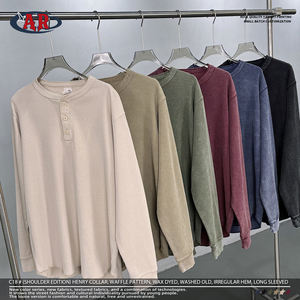 <span class=keywords><strong>Camisa</strong></span> <span class=keywords><strong>de</strong></span> Manga Larga con <span class=keywords><strong>Cuello</strong></span> Henry, Estilo Waffle, Teñido con Cera, Dobladillo Irregular Desgastado, 325g, ODM/OEM - Product Image 4