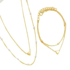 Collar de perlas de doble capa chapado en oro de moda 2025 al por mayor, Gargantilla con colgante de corazón para mujer, regalo de joyería - Product Image 1