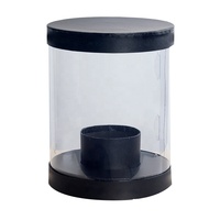 Boîte à fleurs cylindrique rigide transparente avec poignée en ruban pour emballage de bouquet, en carton gris fait main