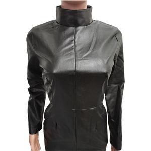 Vestidos de Cuero para Mujer, Otoño, Talla S, Cuero Sintético o PU, Manga Larga, con Bolsillos y Cremallera - Product Image 3
