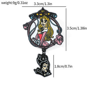 شارة معدنية مبتكرة أميرات كرتونية امريكيّة حورية البحر الصغيرة بيضاء ثلجية Mulan ذهبية منقوشة مطلية - Product Image 6