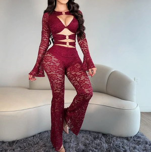 Viviblook Z0107JP Nuevo Mono Casual para Mujer con Hebilla Metálica, Encaje, Transparente, Calado, Sexy - Product Image 1